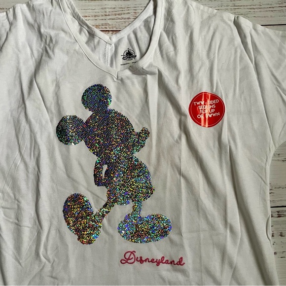Disney White Glitter Mickey Mouse Women’s Tee - Picture 3 of 6